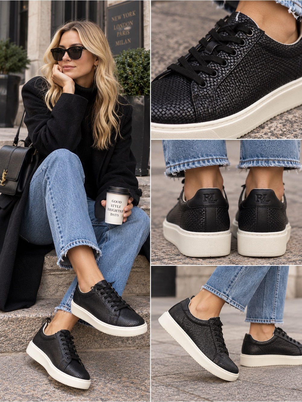 Lauren Ralph Lauren Angeline Sneaker Black Woven Size 8 NWT